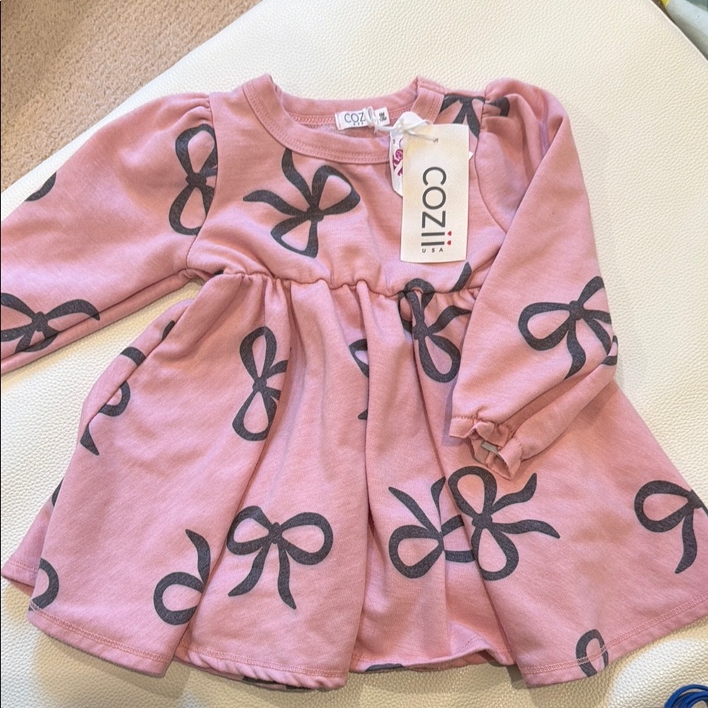 Cozii Pink Dress with Bow Print